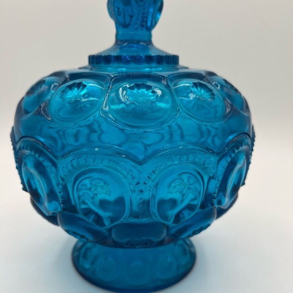 Other - Vintage LE Smith Moon and Stars Blue Glass Lidded Compote Candy Dish